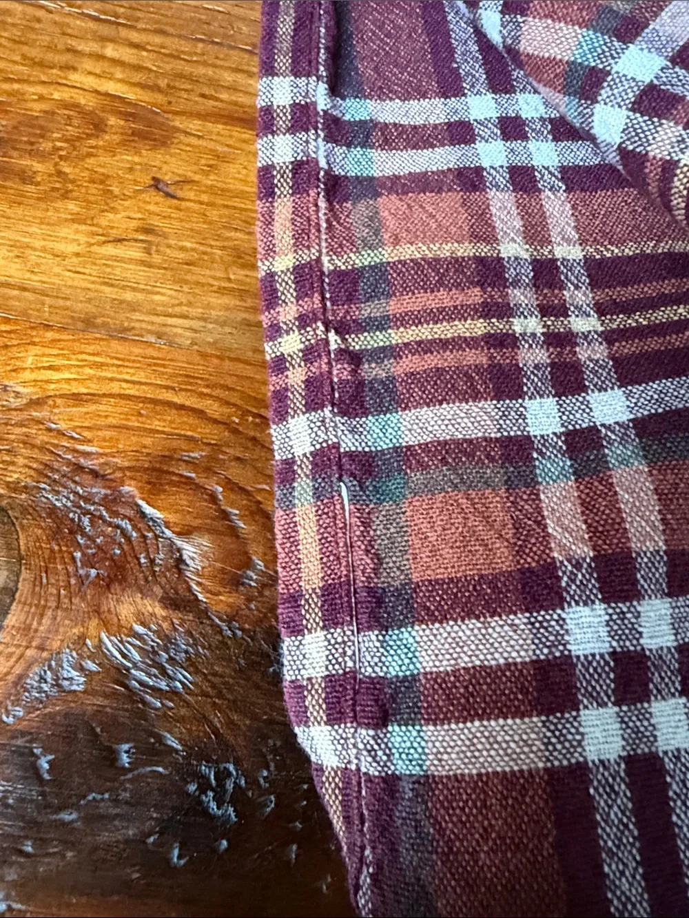 🍂 8 Plaid Fringe Set of Burgundy and Orange Cotton Napkins